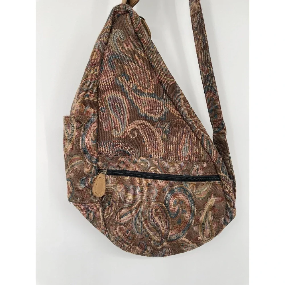 LL Bean Vintage‎ Tapestry Leather Trim Sling Backpack